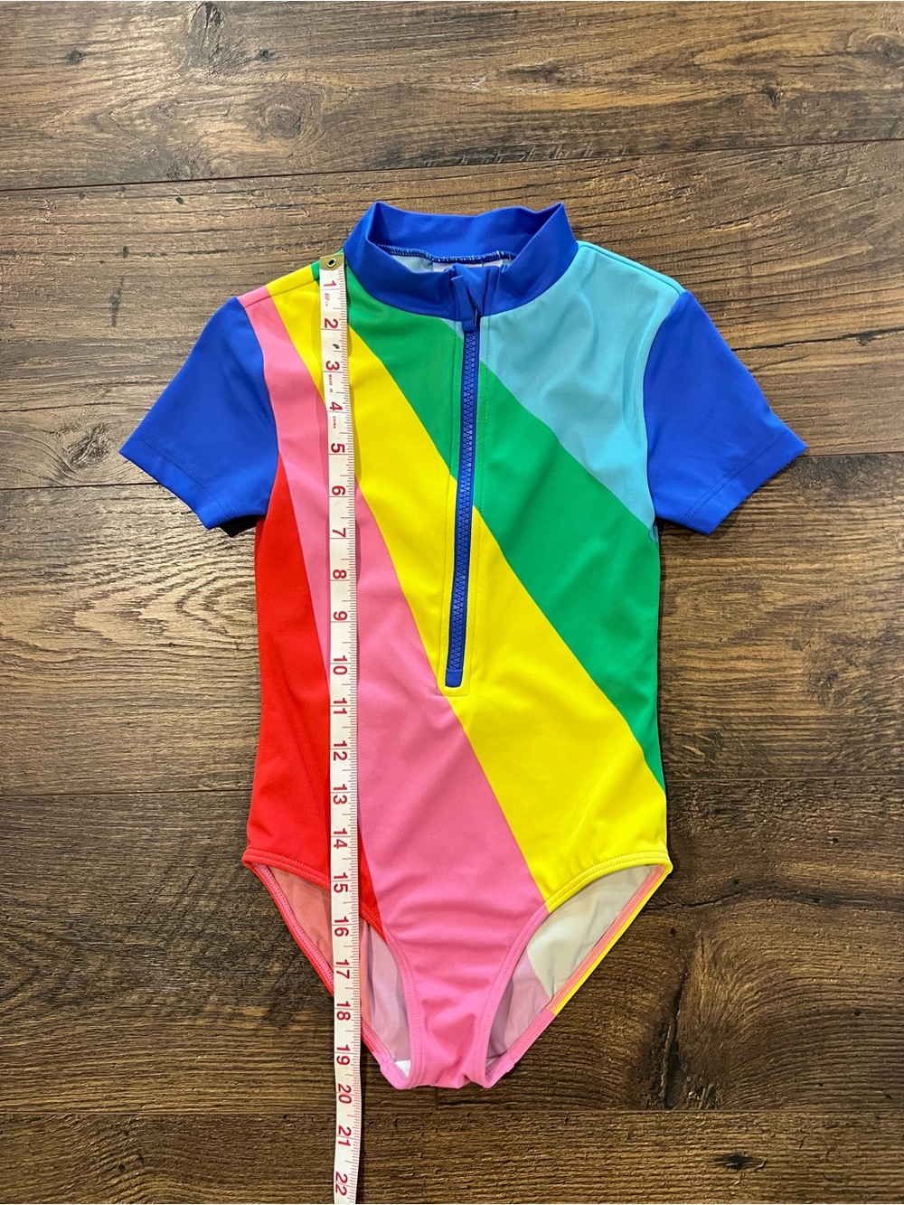 Kids Rainbow Short-Sleeve One-Piece Swimsuit - Blue, Green, Yellow, Pink, Red